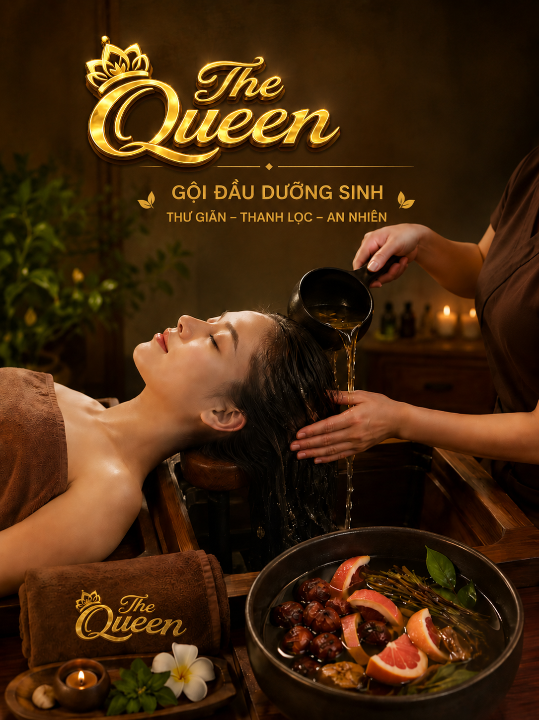 Gội đầu dưỡng sinh thảo dược tại The Queen Spa Tân Phú